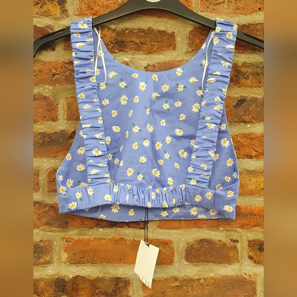 ZARA Blue Crop Top Daisy Print Size M BNWT - Picture 4 of 10